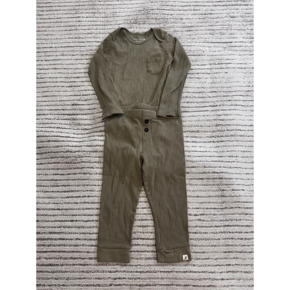 Easy-Peasy Baby Organic Cotton Ribbed Bodysuit and Pants Set Olive Green 24M